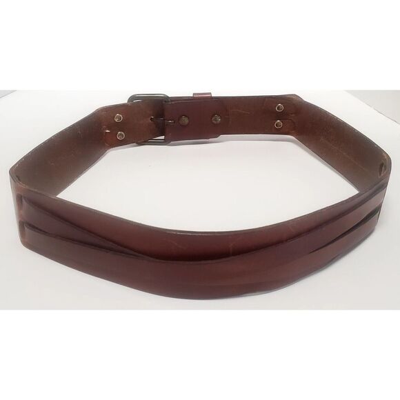 VTG Salvatori Belt 34 Men's Harness Cowhide 9437 Distress Brown Leather Woven - Picture 6 of 14